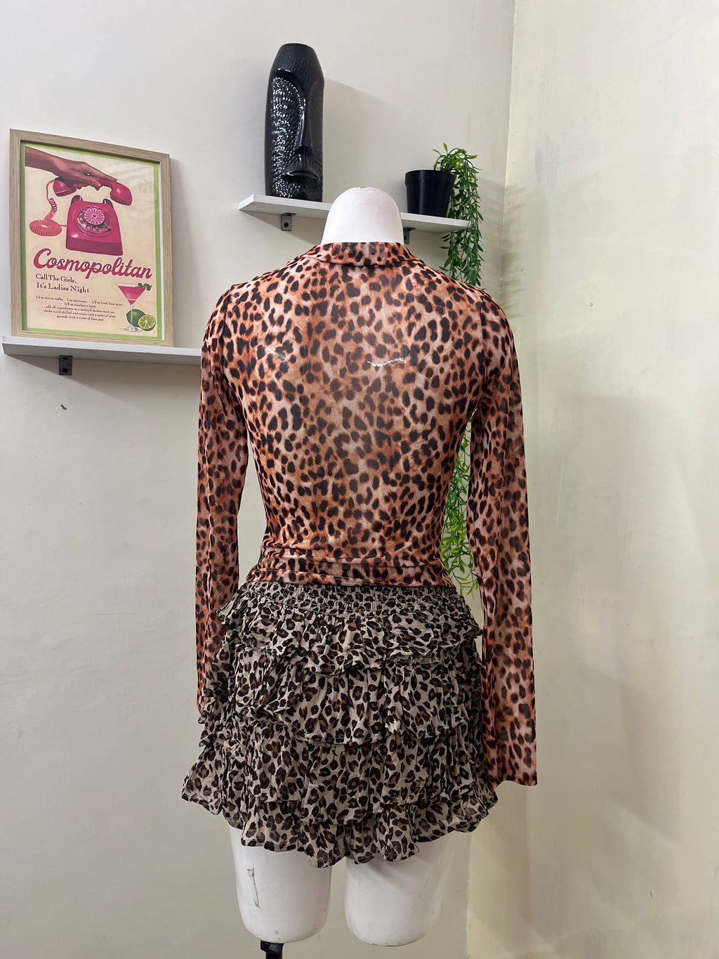 Leopard print mesh top
