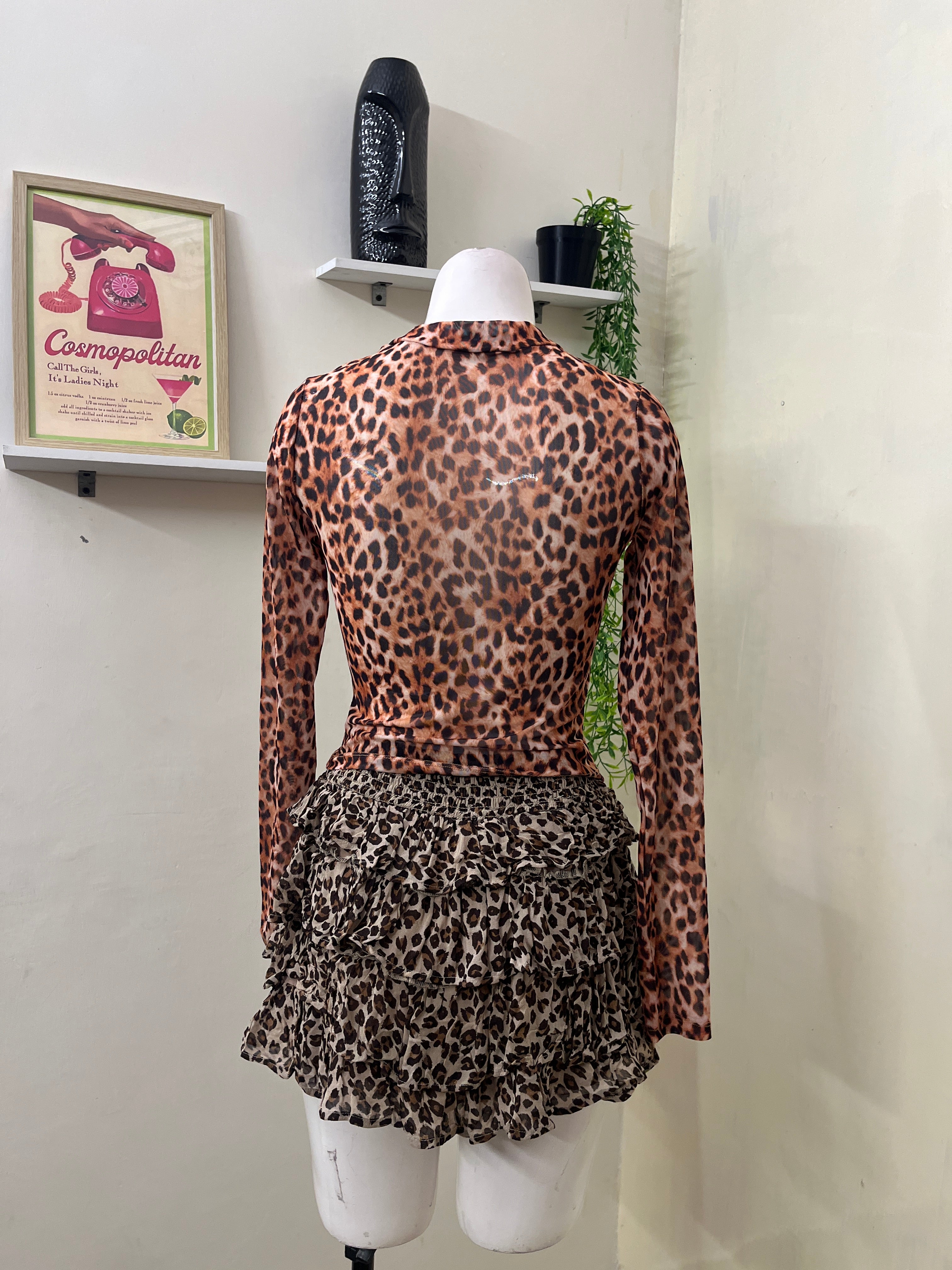 Leopard print mesh top