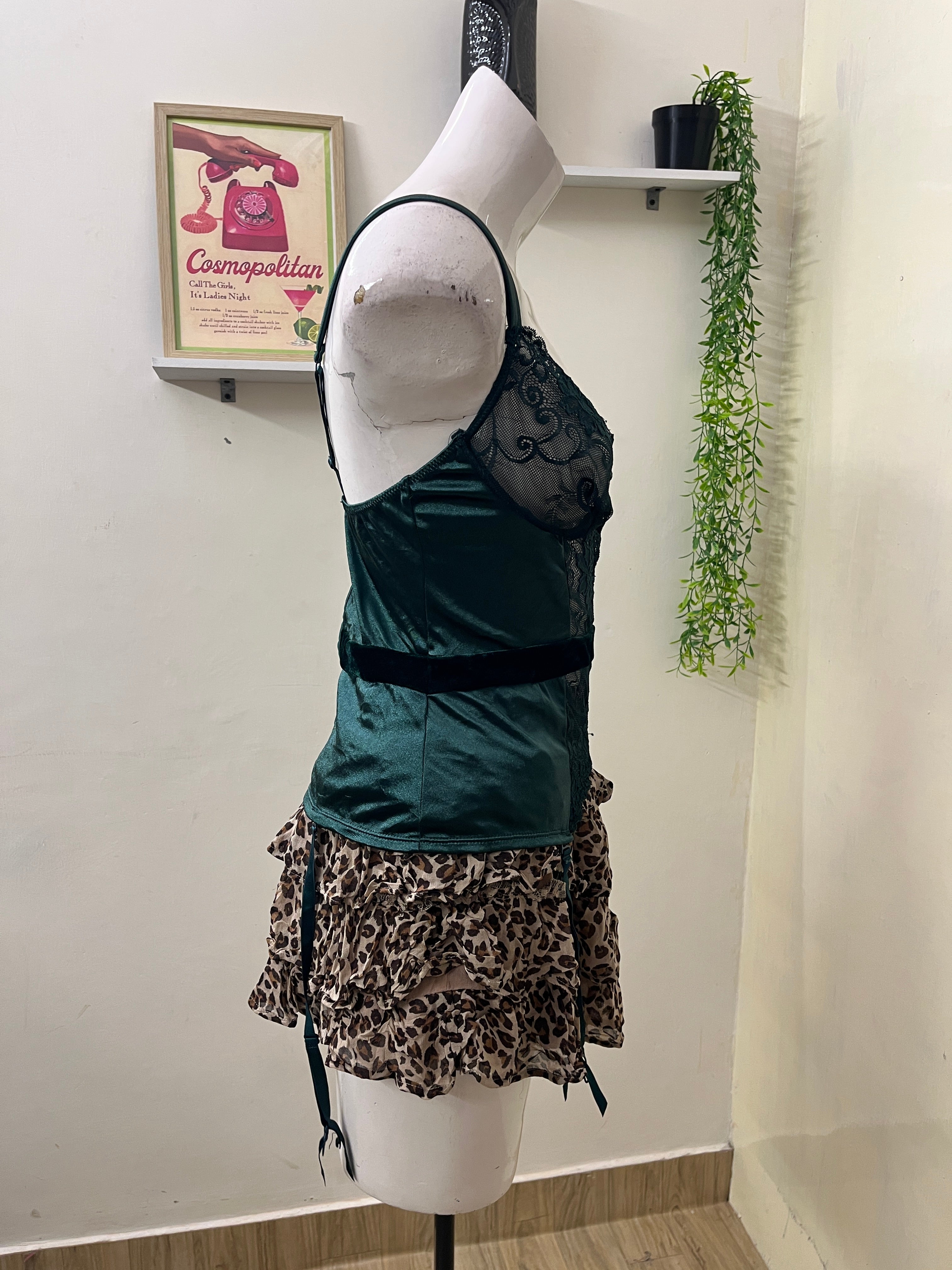 Green lace velvet