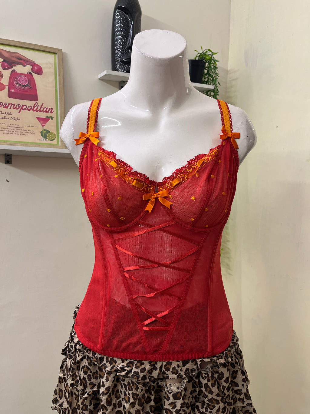 Red mesh corset