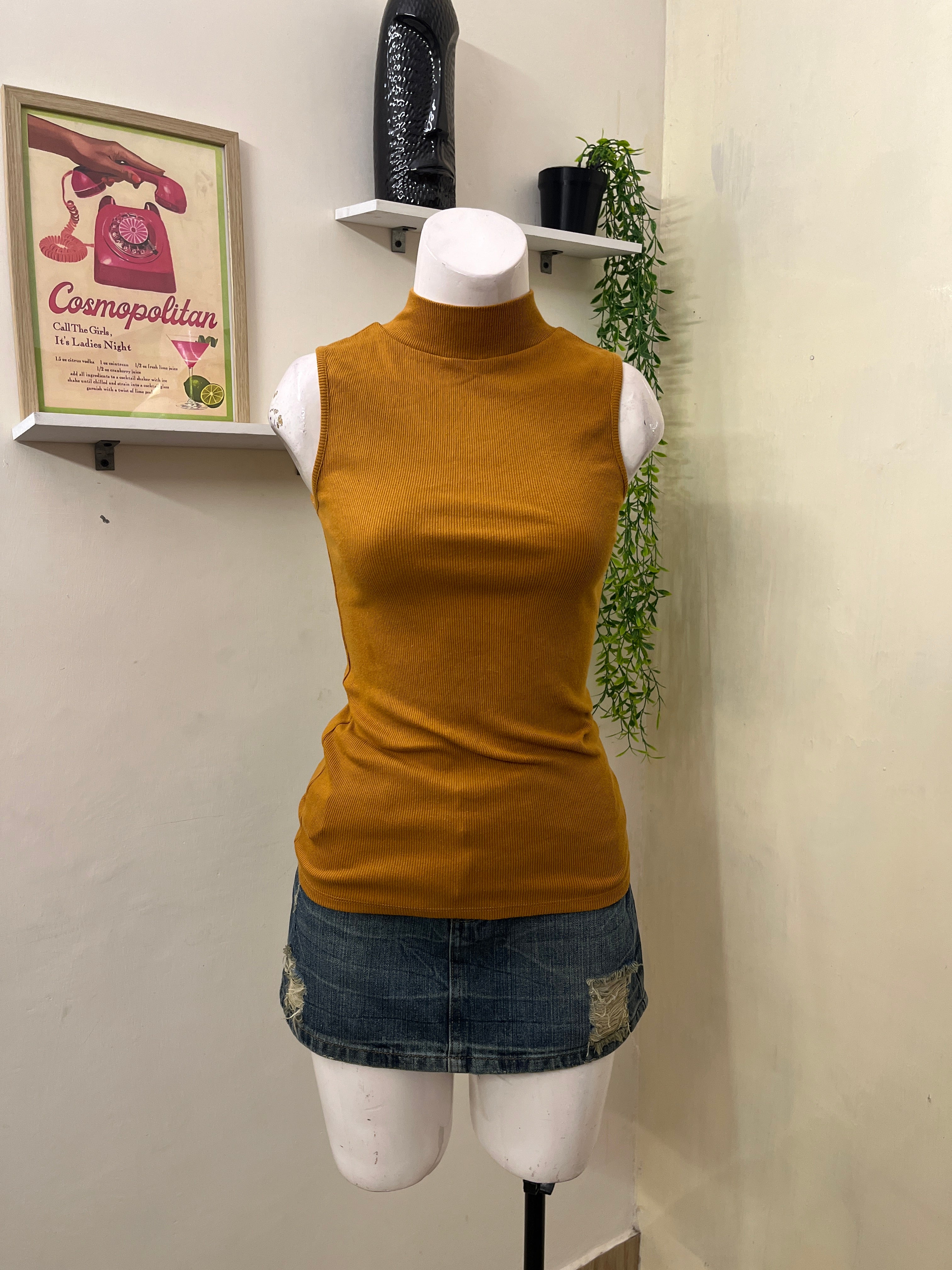 High neck long vest top