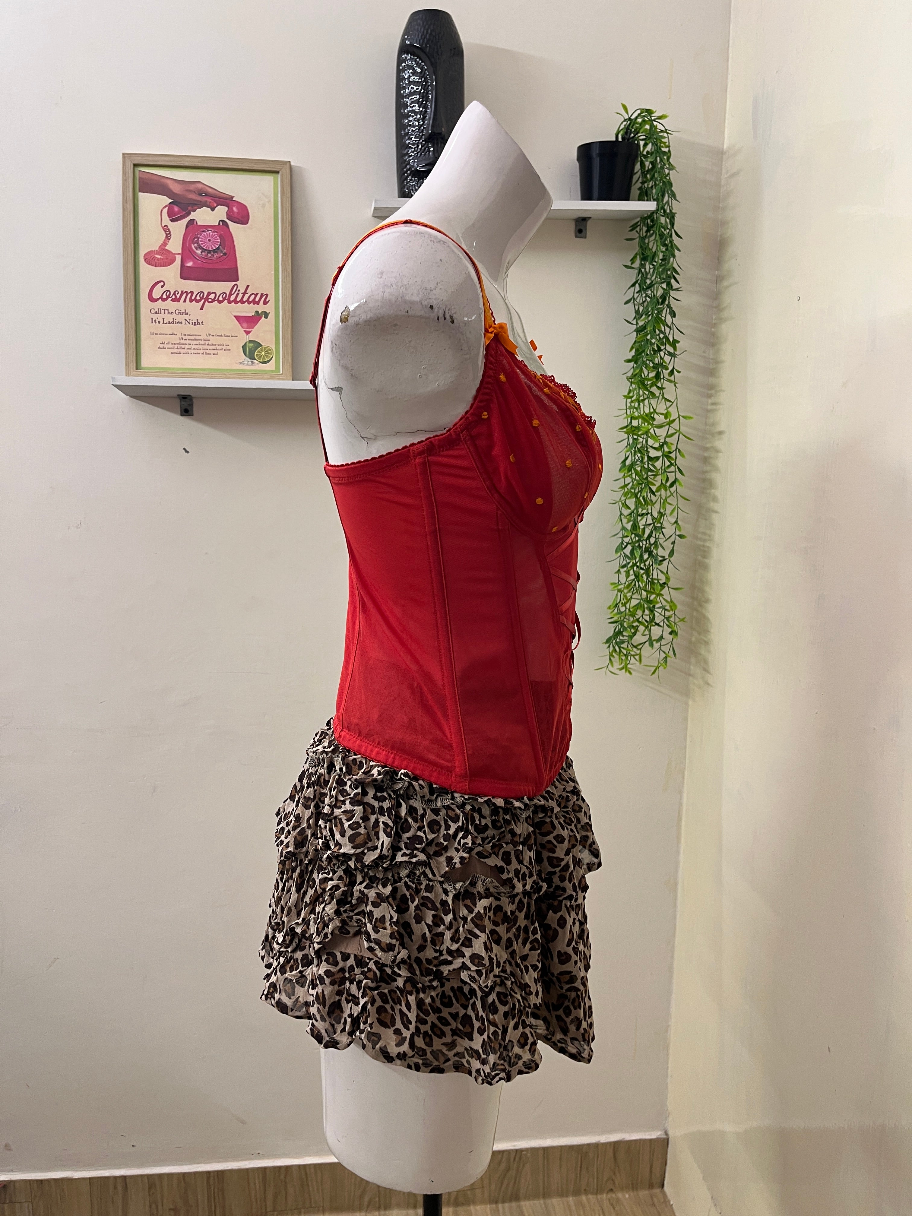 Red mesh corset