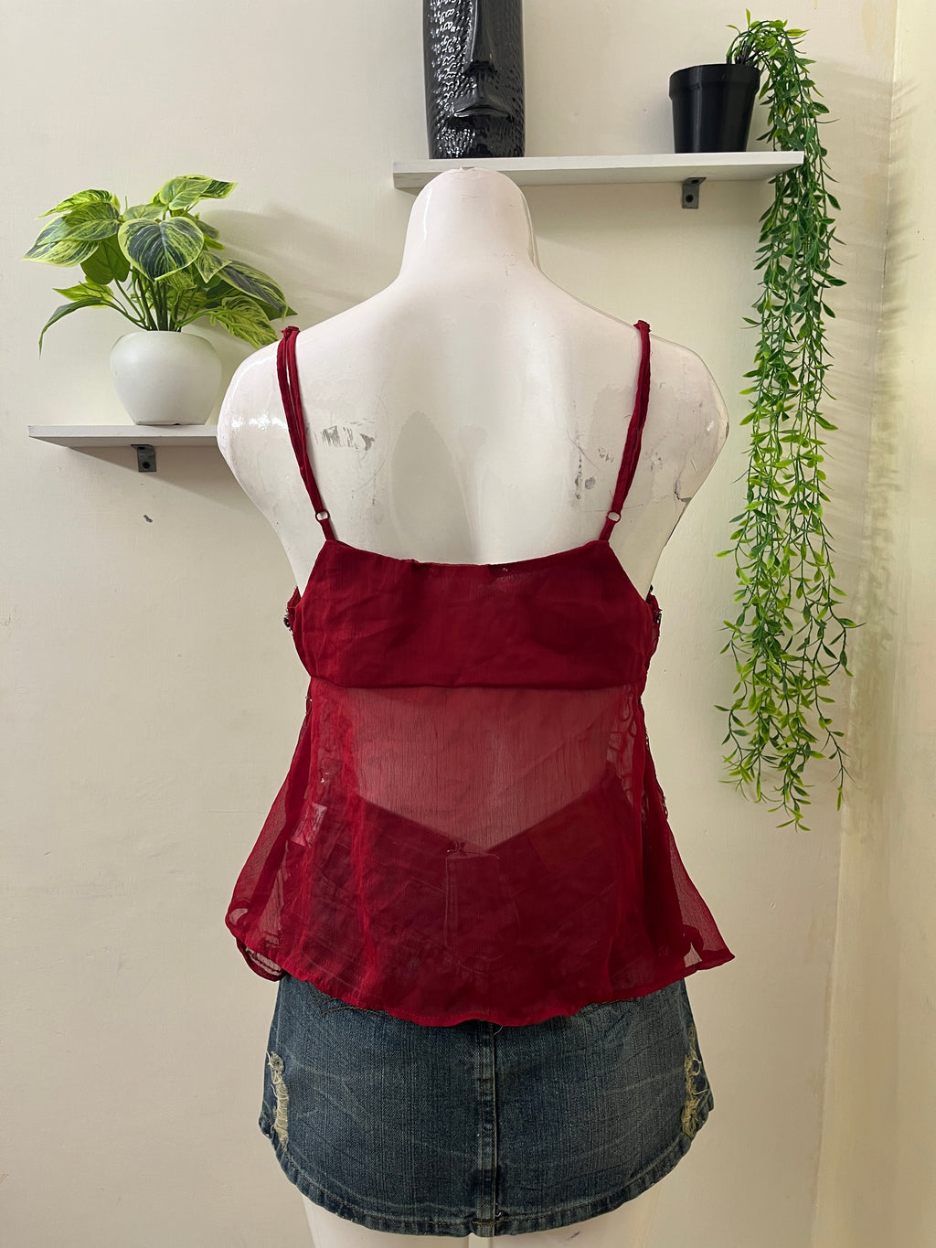 Y2K Embellished Mesh Cami Top
