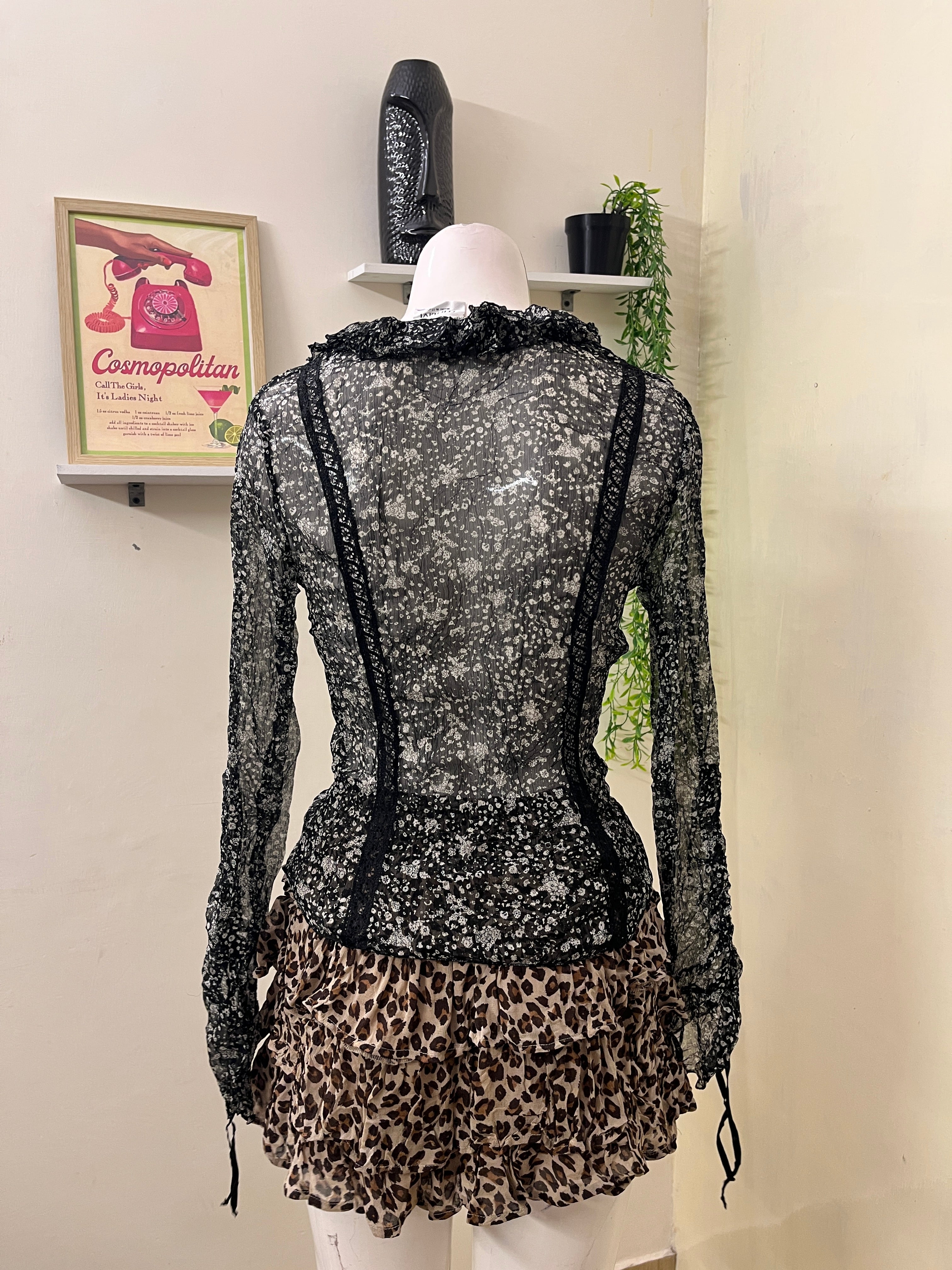 Sheer mesh floral blouse