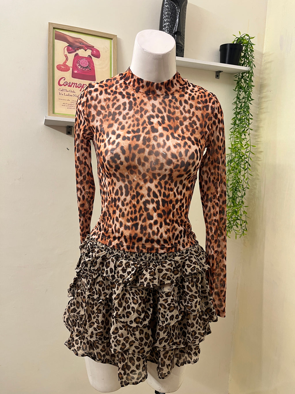 Leopard print mesh top