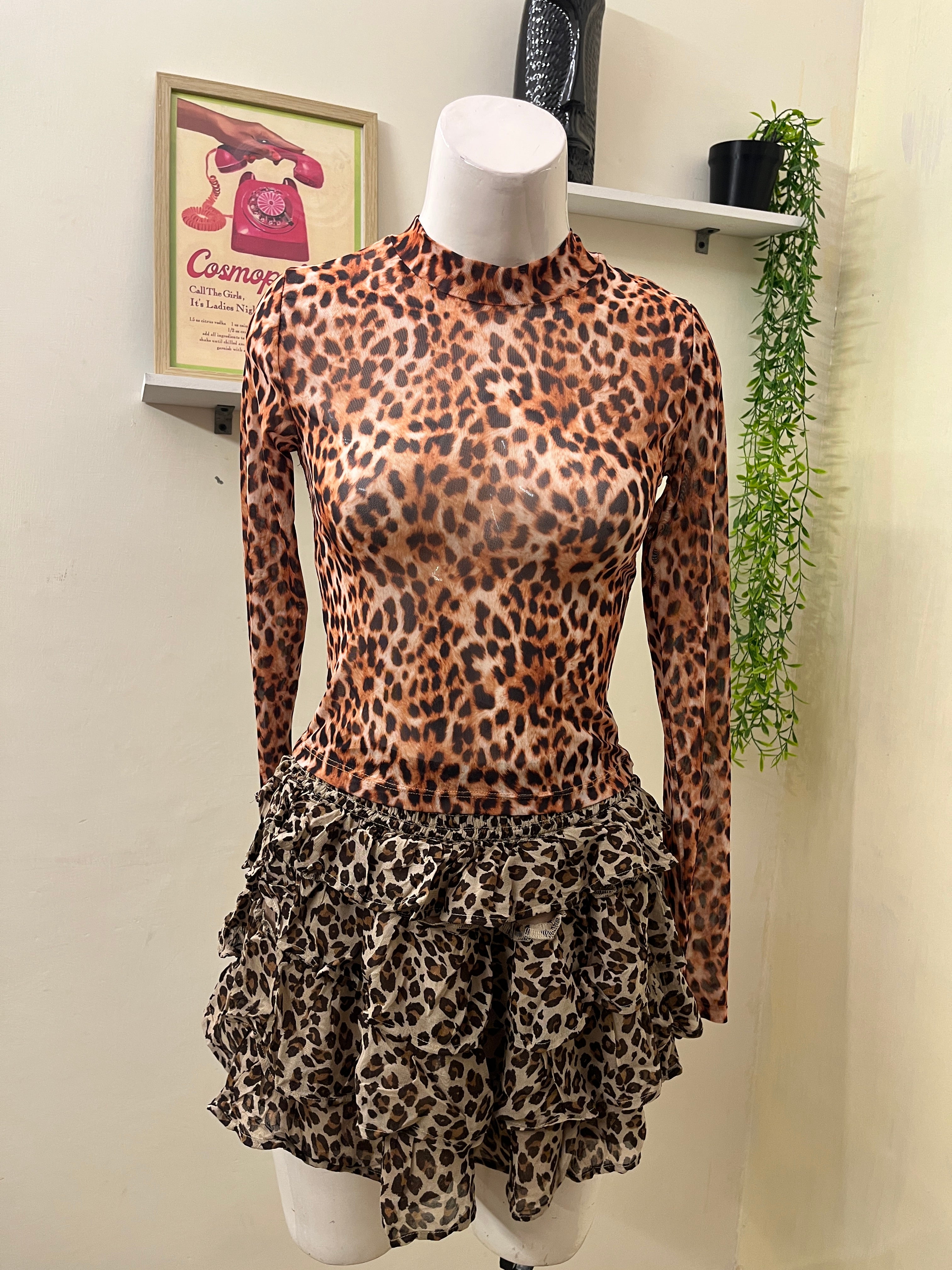 Leopard print mesh top