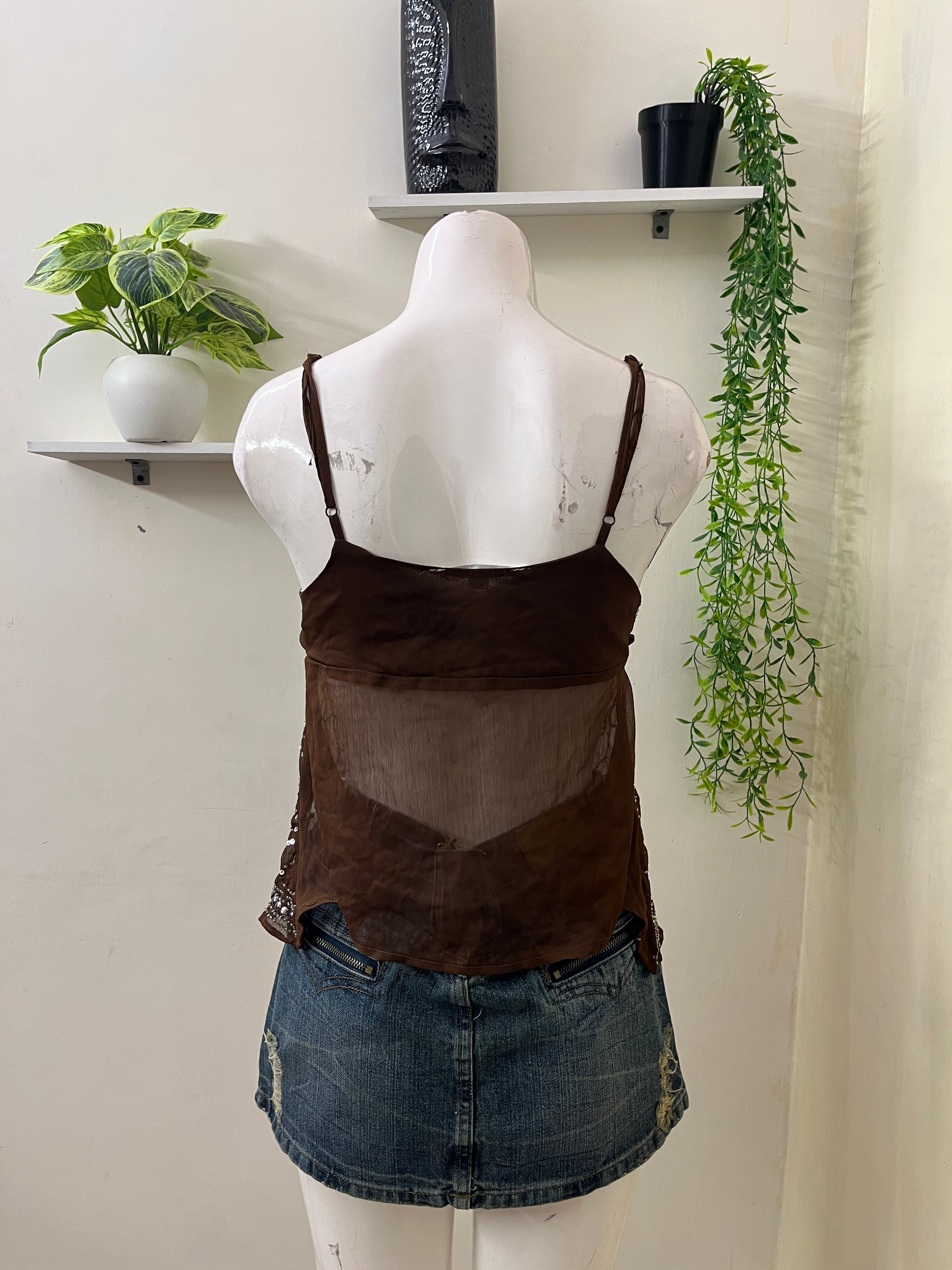 Y2K Embellished Mesh Cami Top