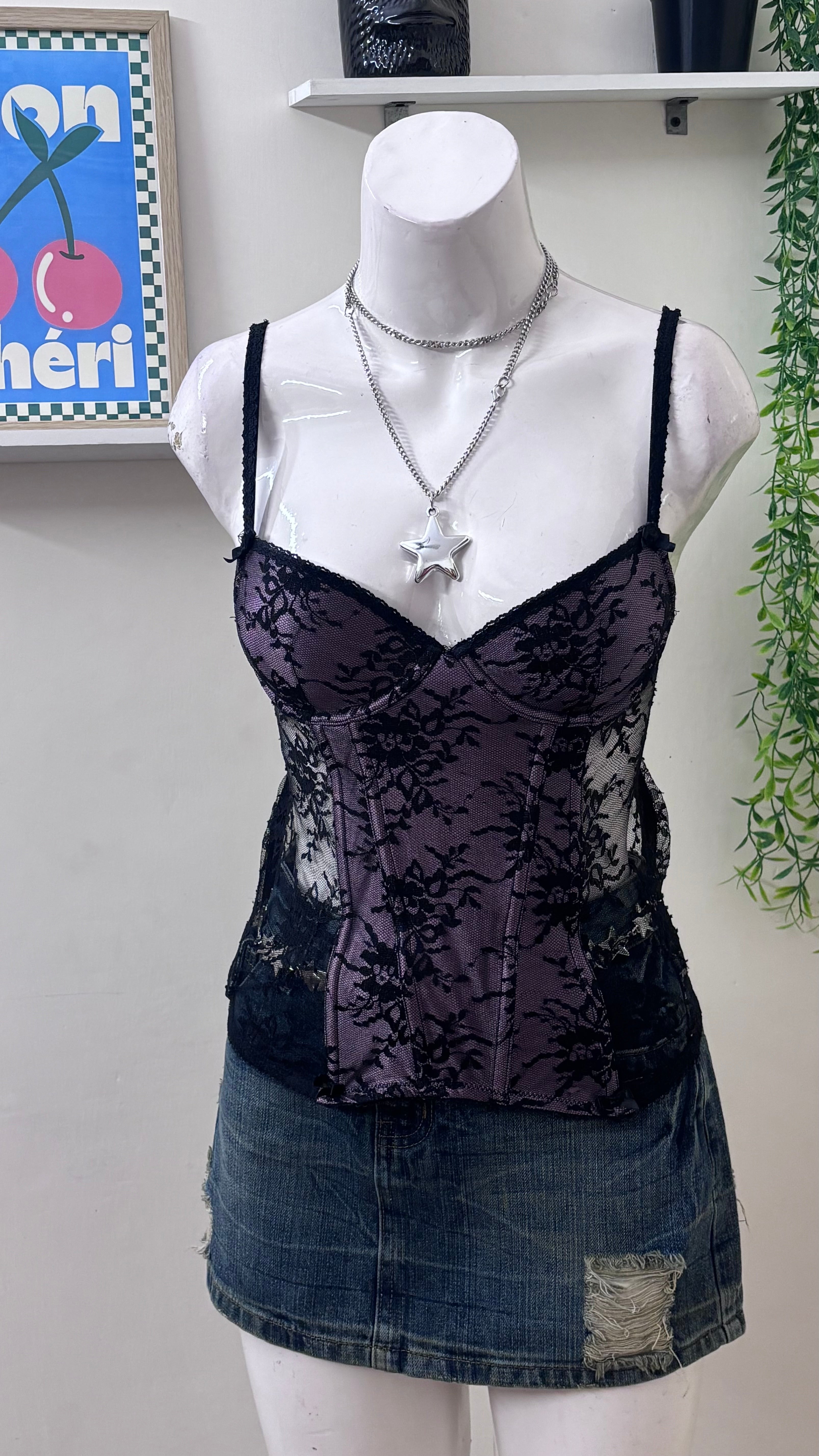 purple backless corset