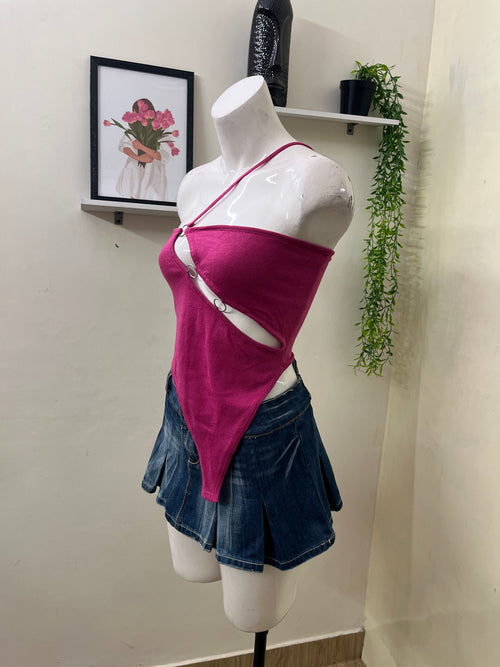 Asymmetrical cutout halter top