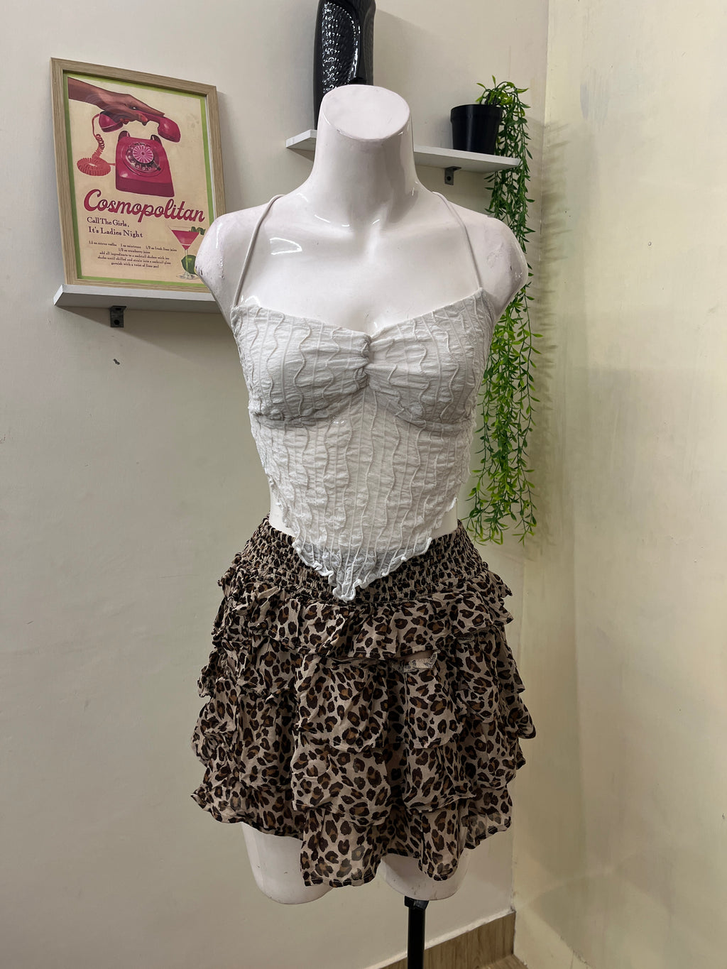 white ruched corset-style cami top