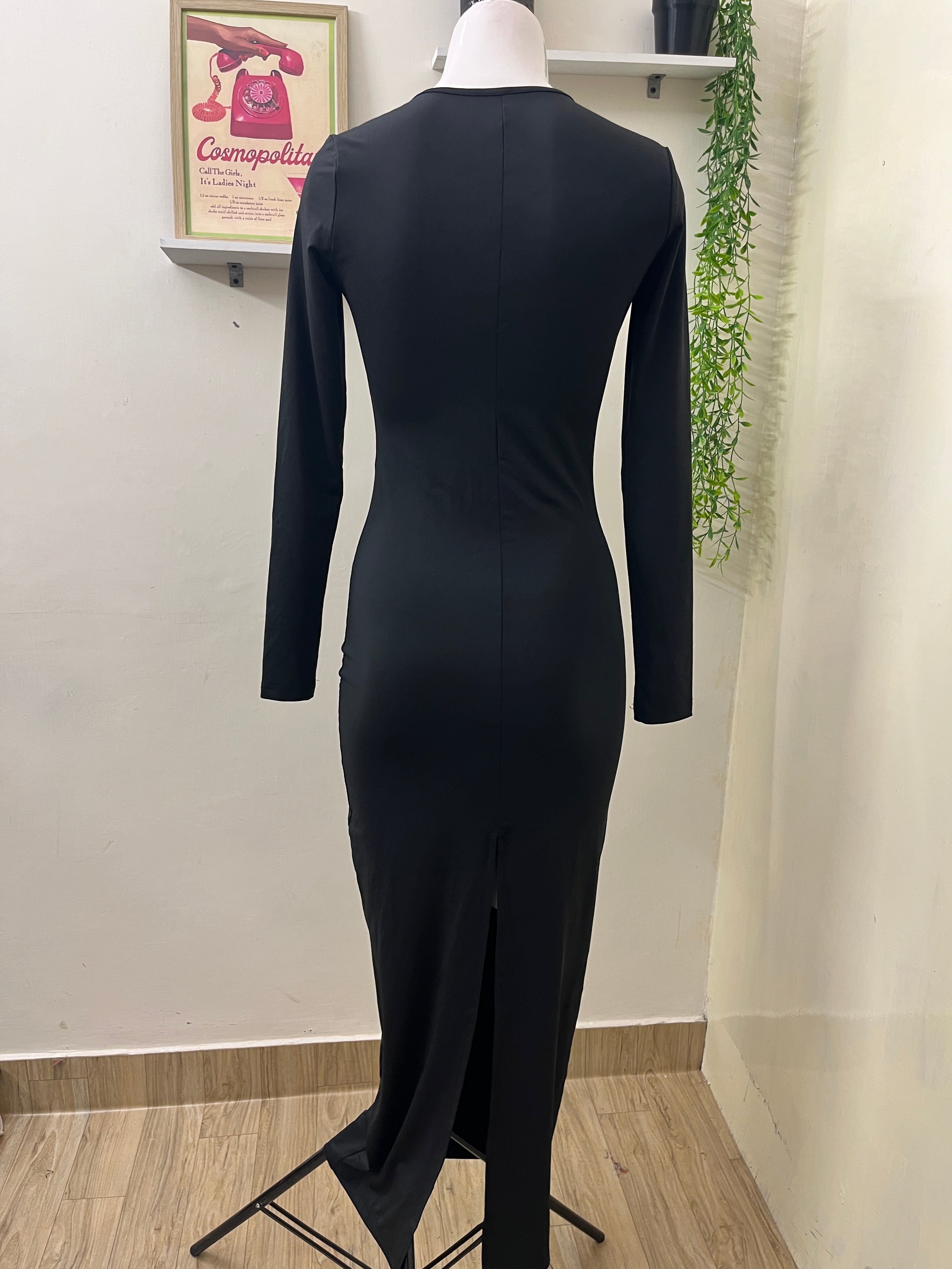 black asymmetrical bodycon dress