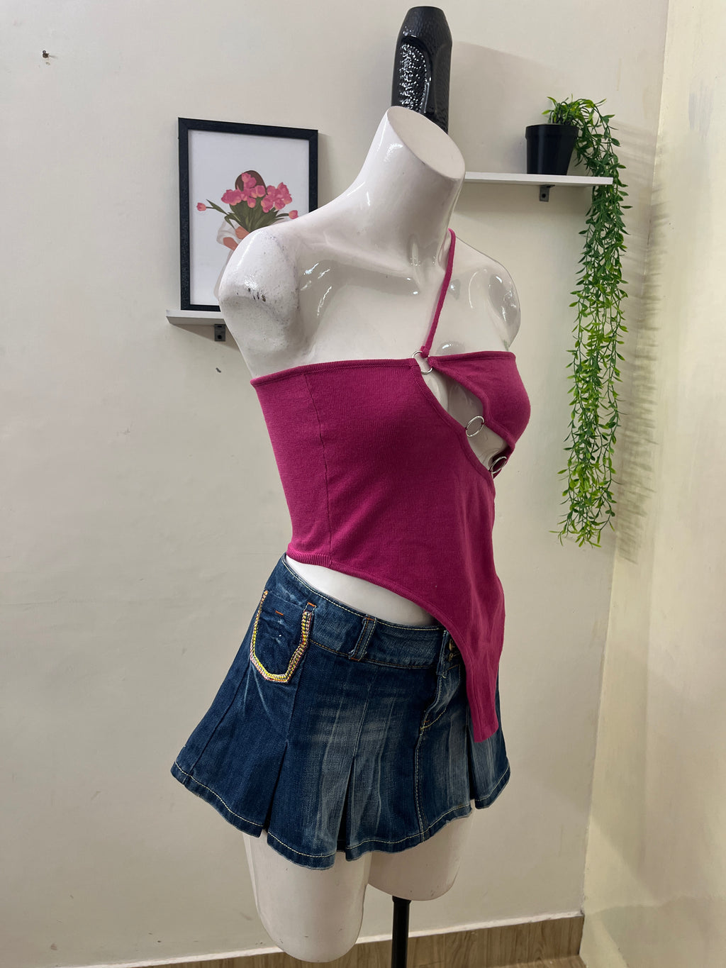 Asymmetrical cutout halter top