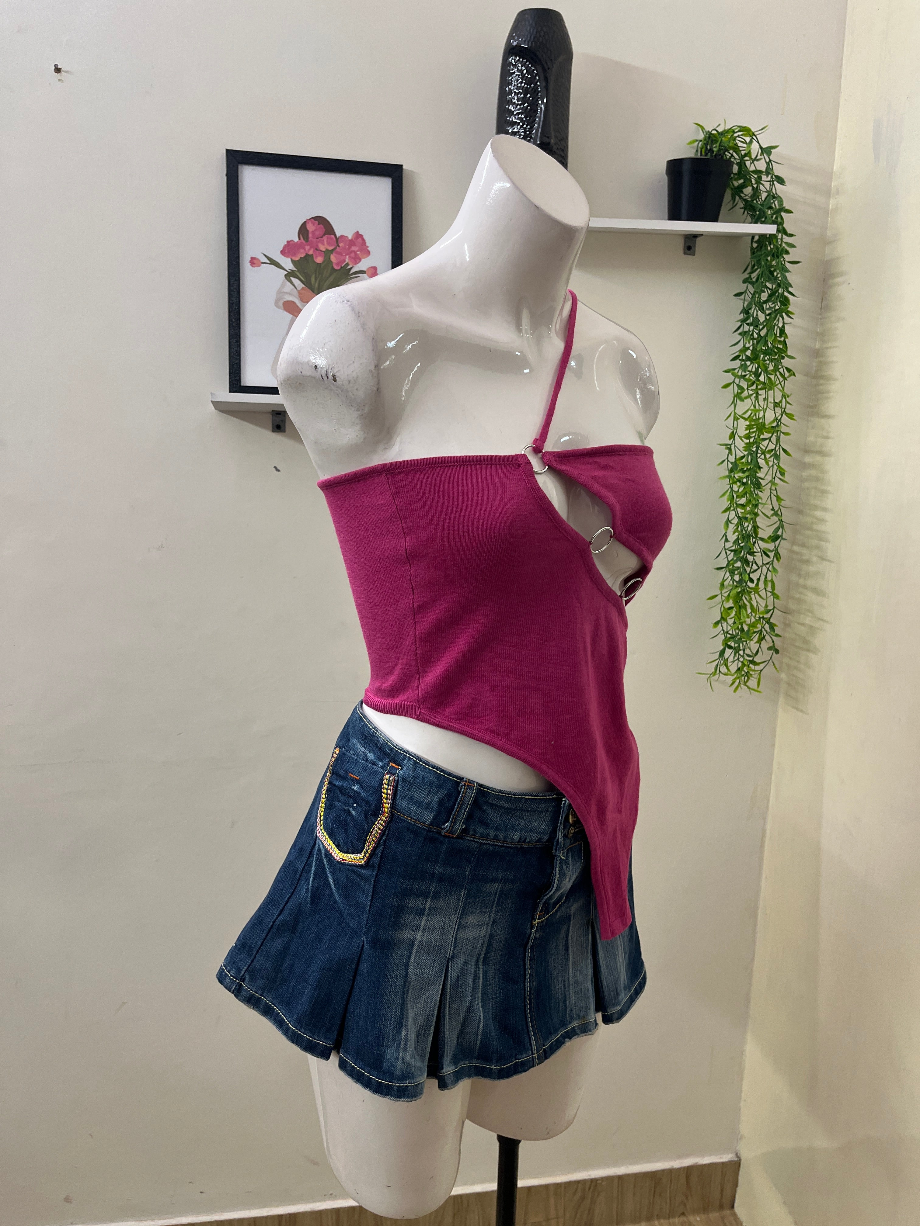 Asymmetrical cutout halter top