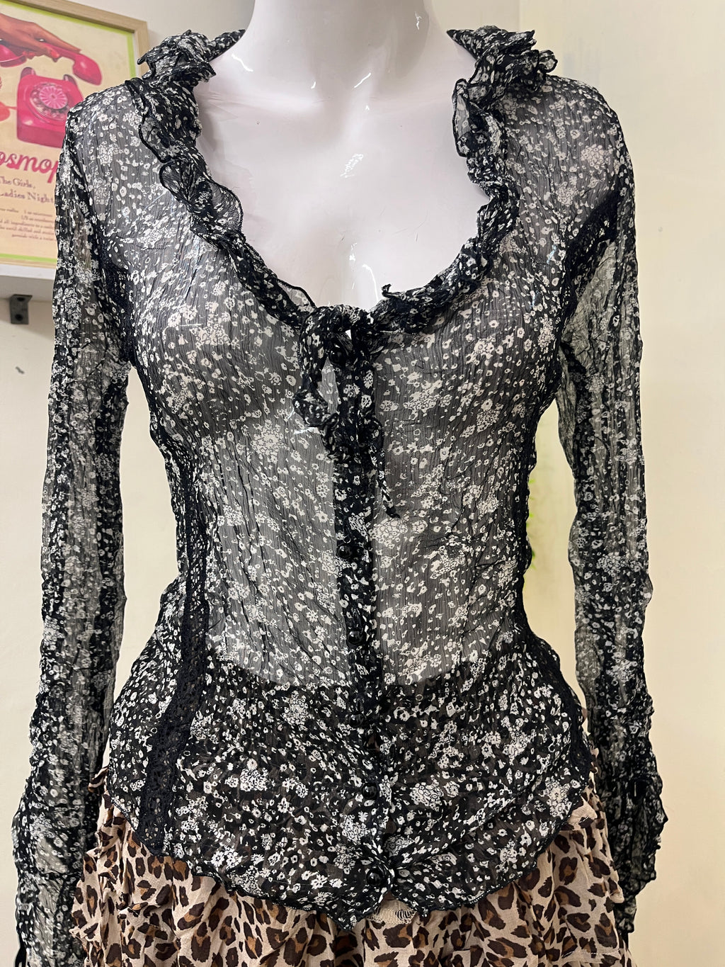 Sheer mesh floral blouse