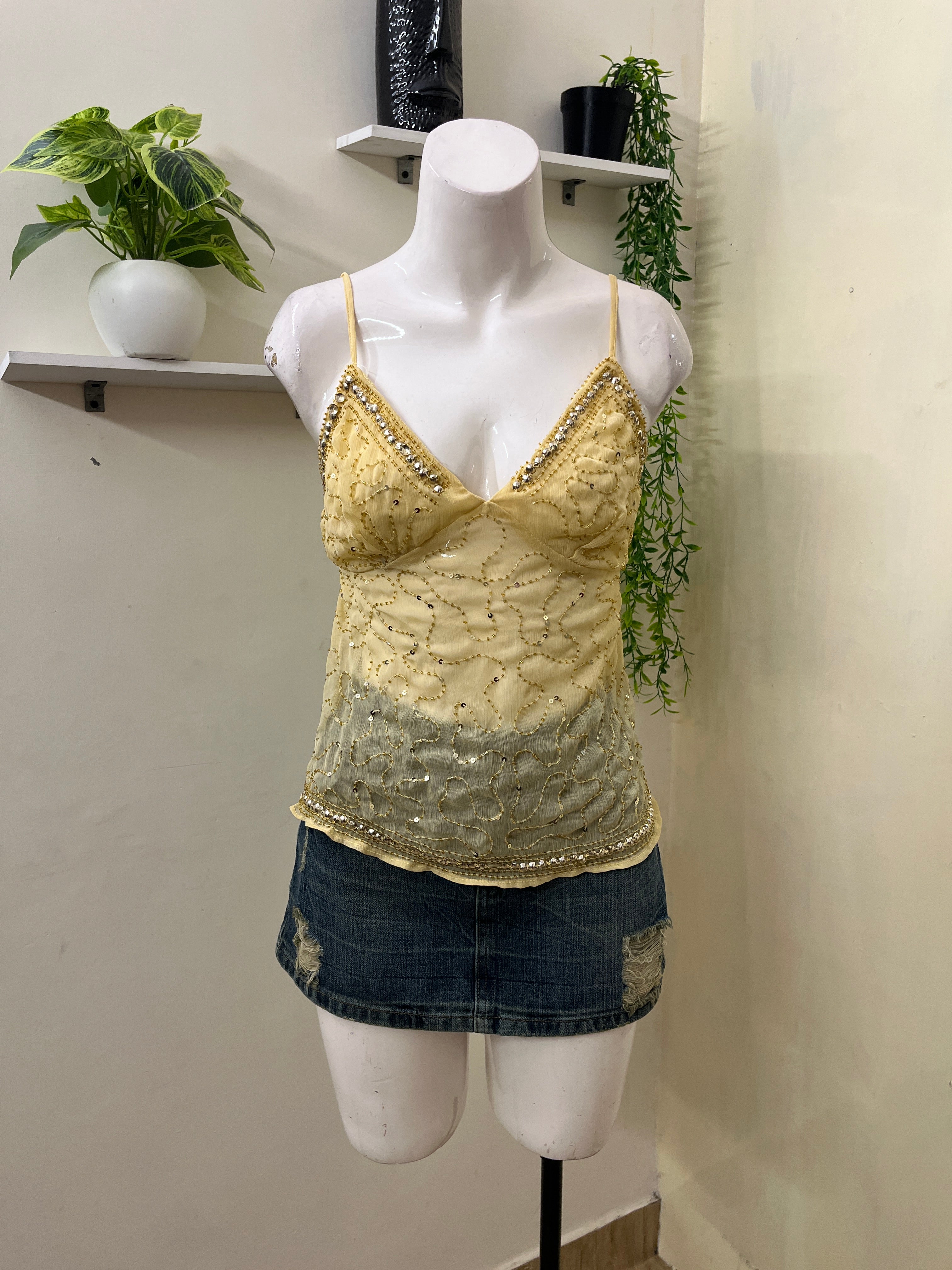 Y2K Embellished Mesh Cami Top