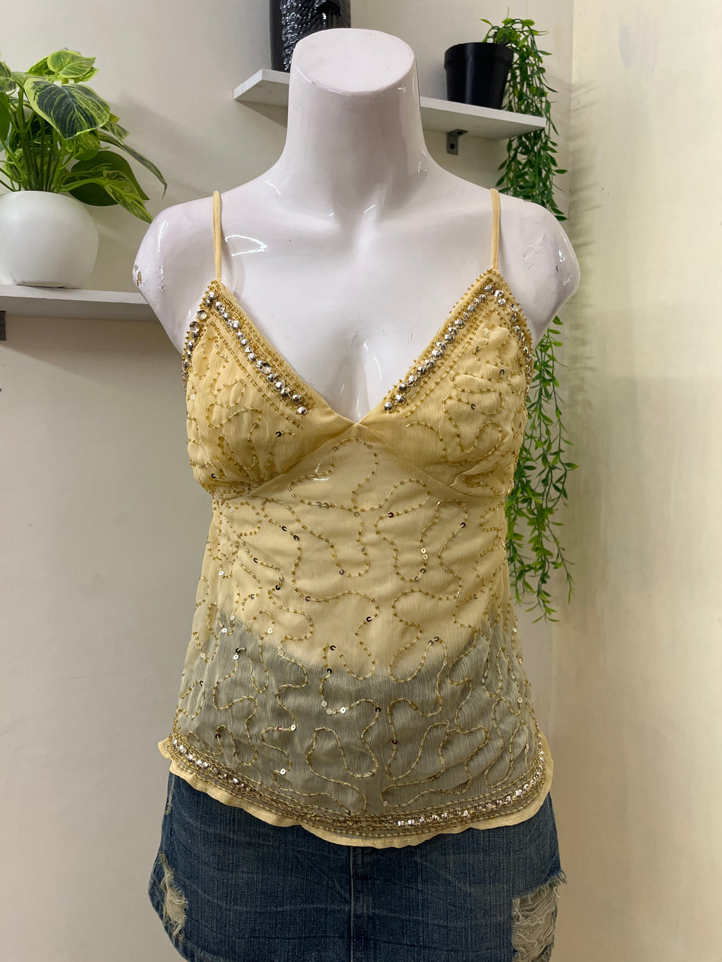 Y2K Embellished Mesh Cami Top