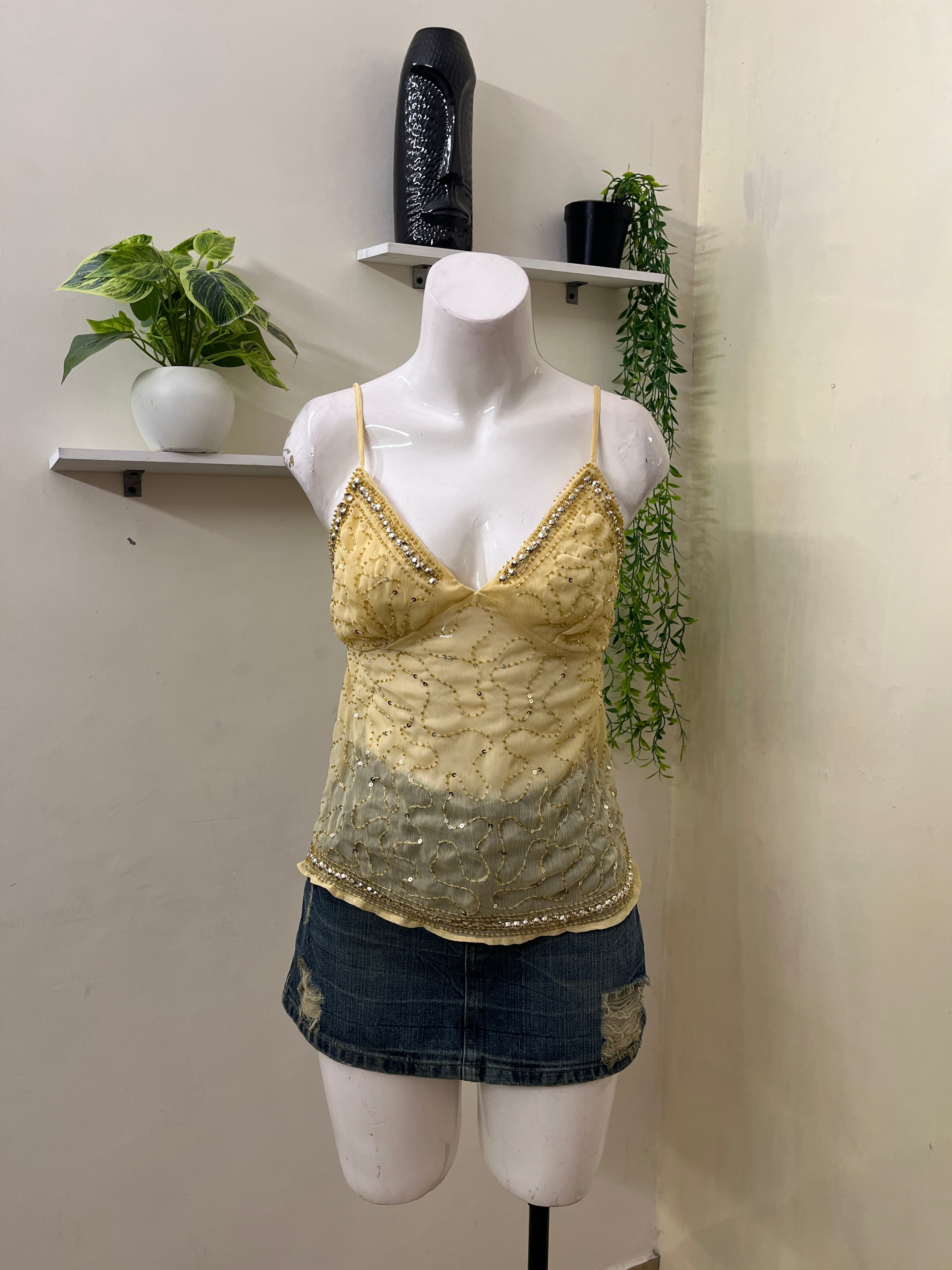 Y2K Embellished Mesh Cami Top