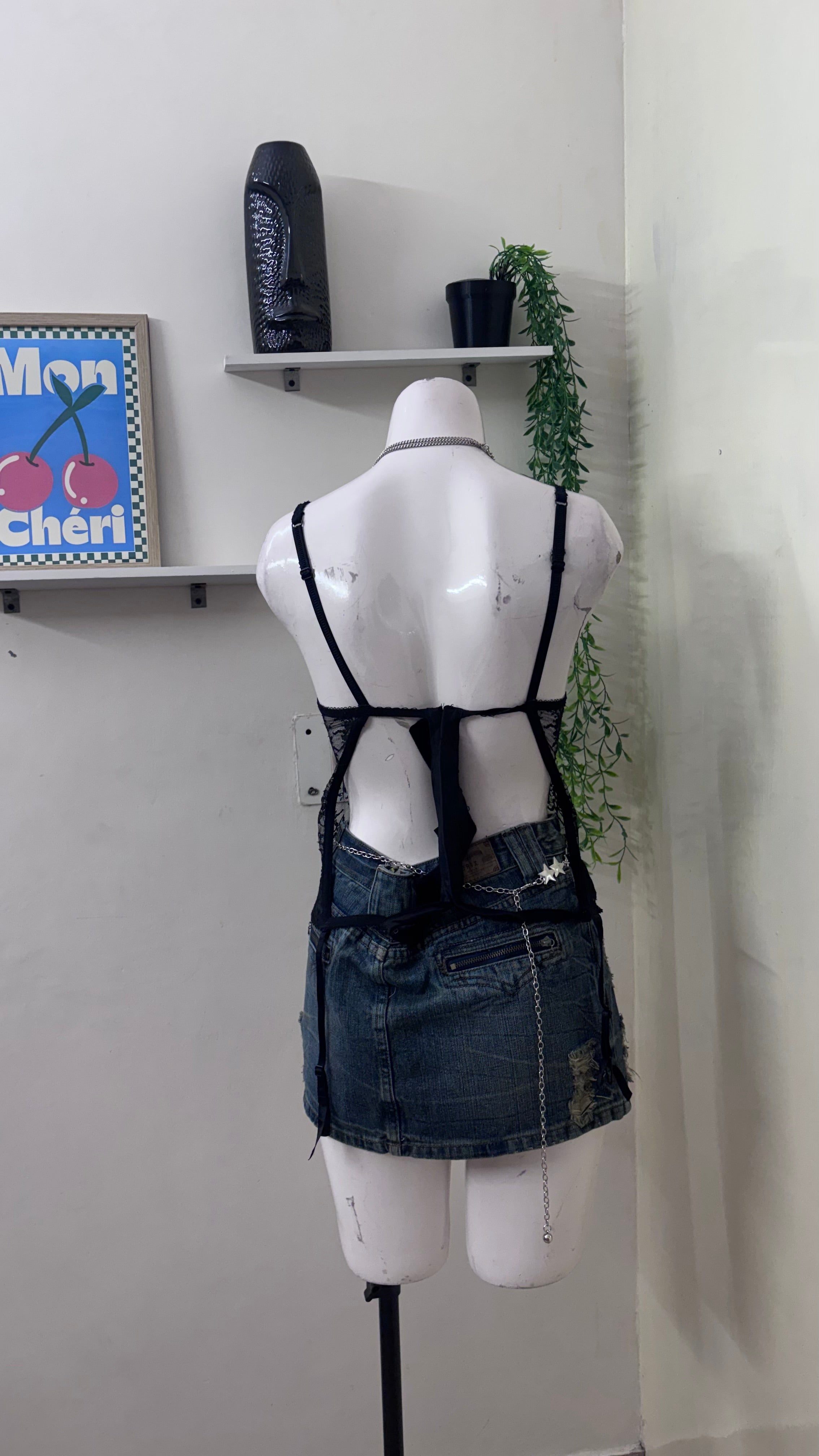 purple backless corset