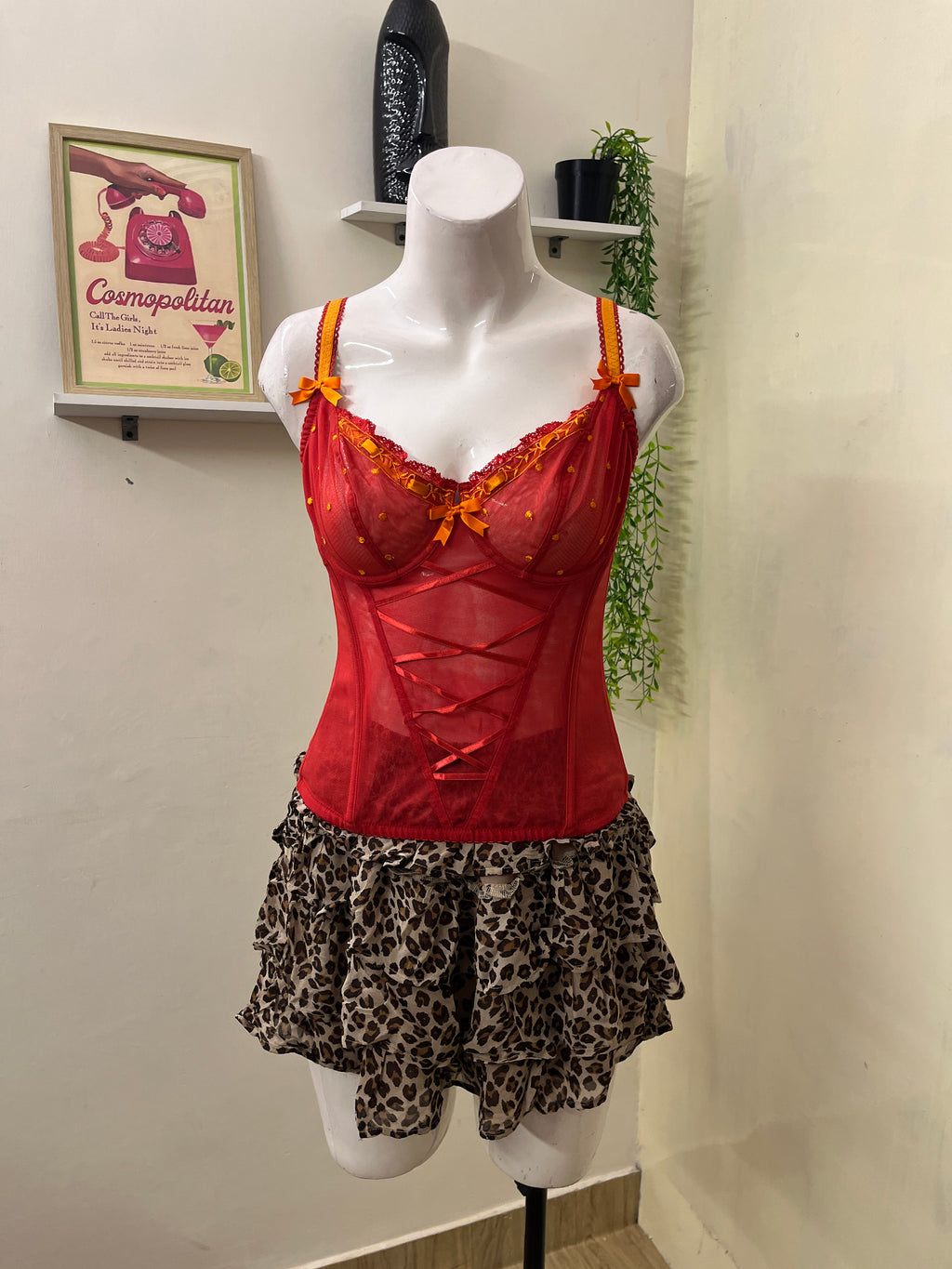 Red mesh corset