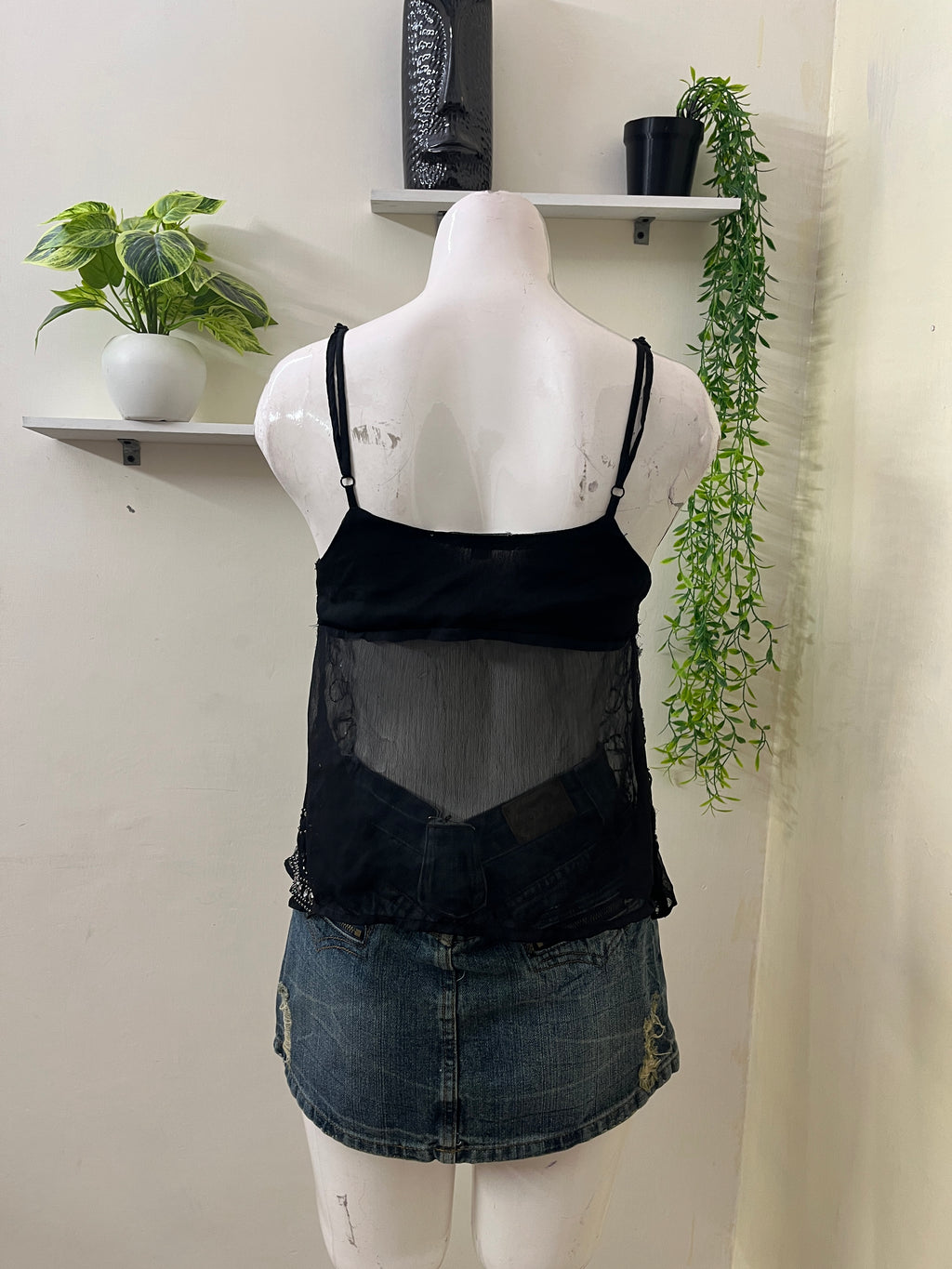 Y2K Embellished Mesh Cami Top