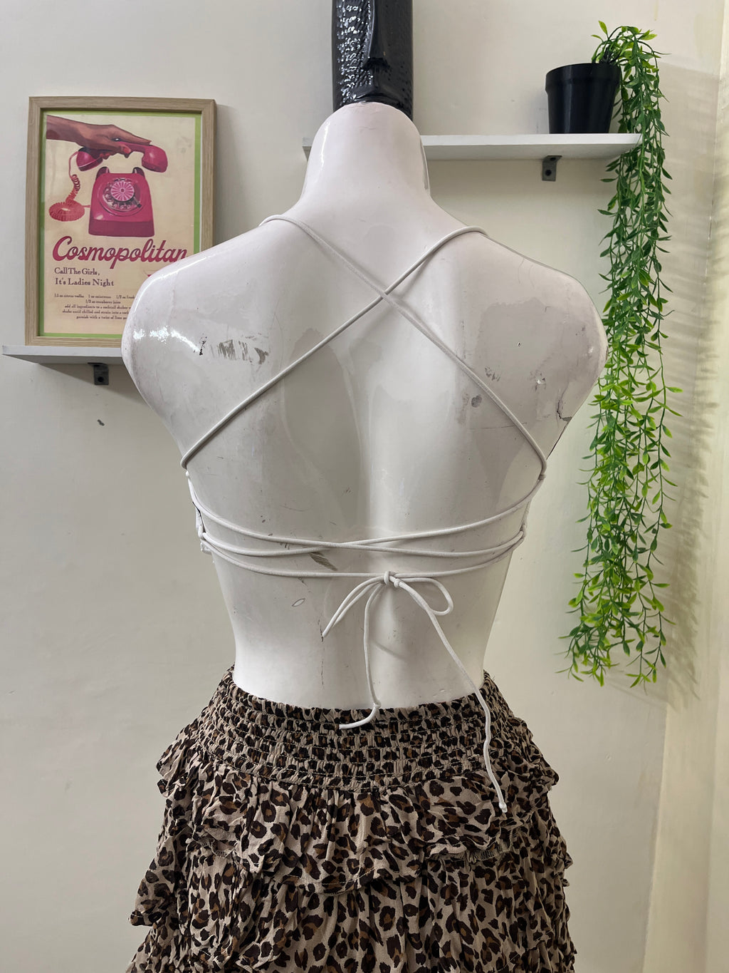 white ruched corset-style cami top