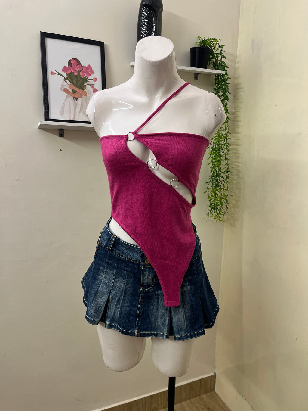 Asymmetrical cutout halter top