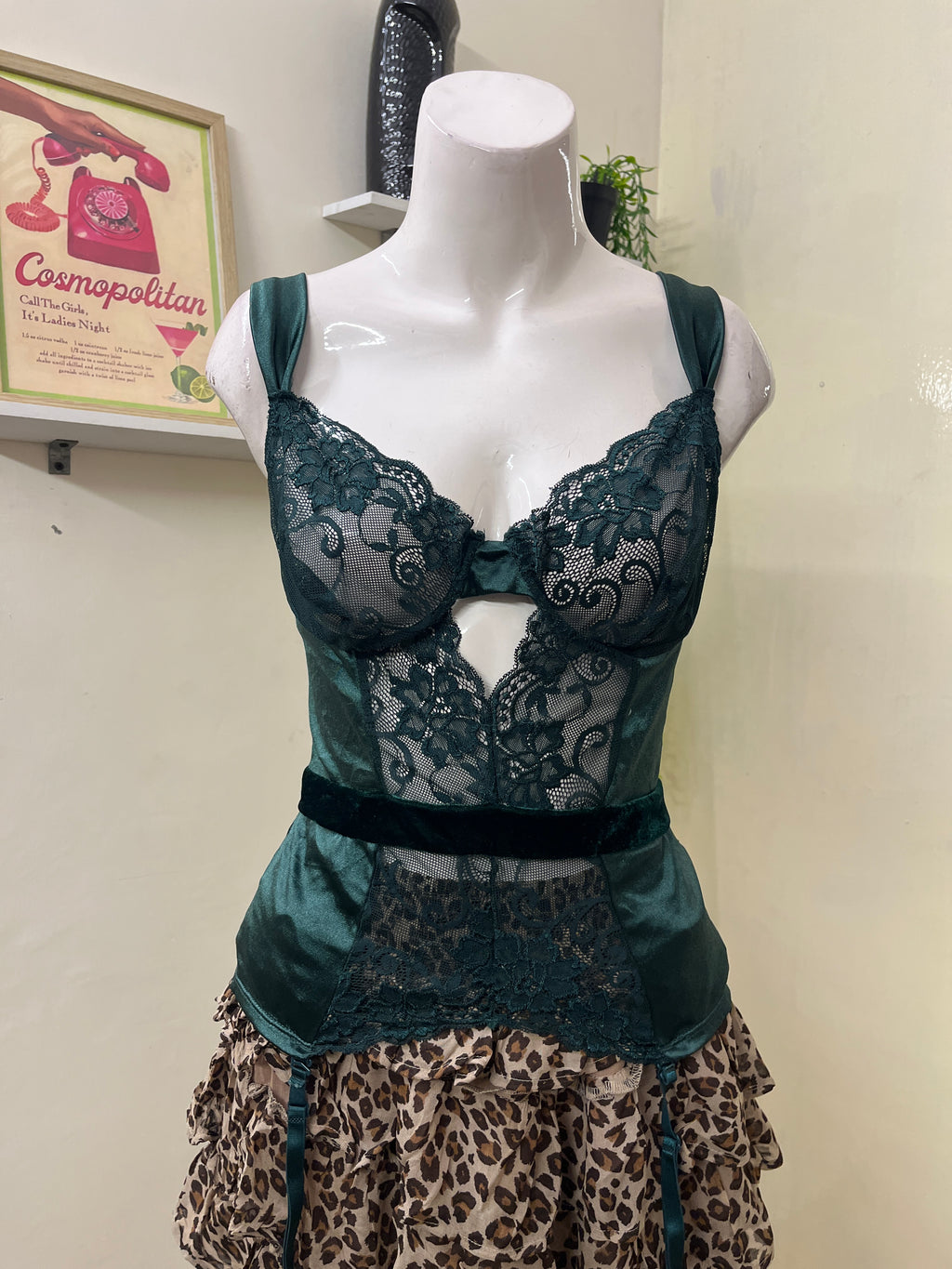 Green lace velvet