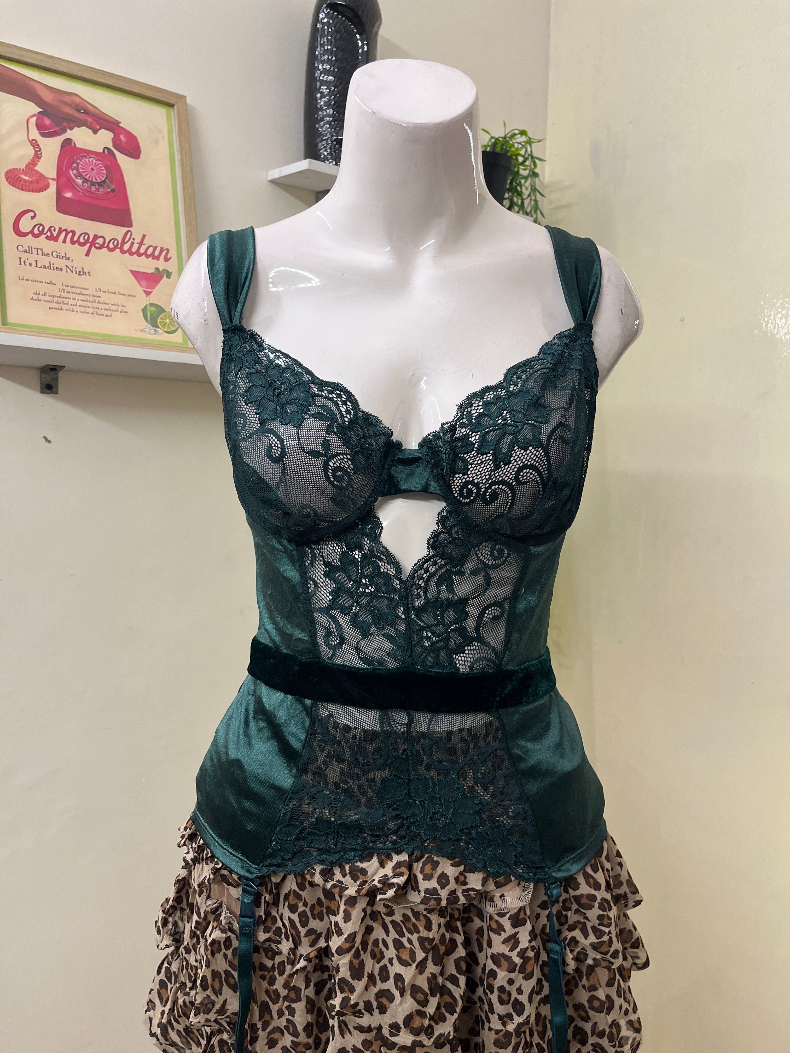 Green lace velvet