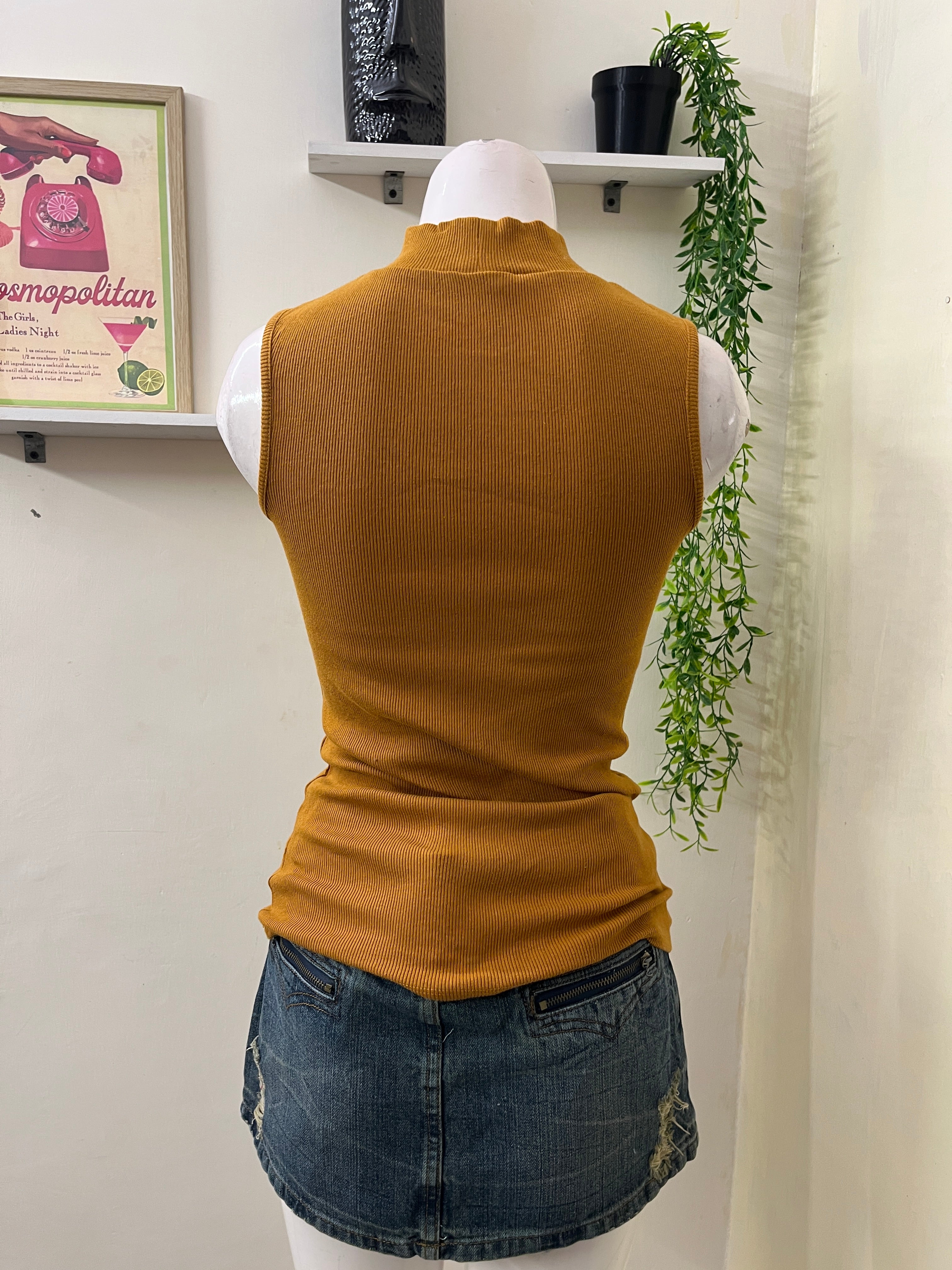 High neck long vest top